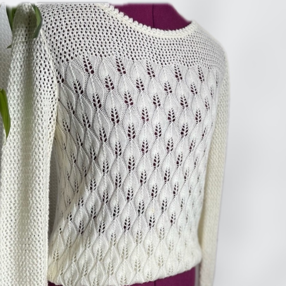 Vintage Knit Pointelle Sweater, White / Cream